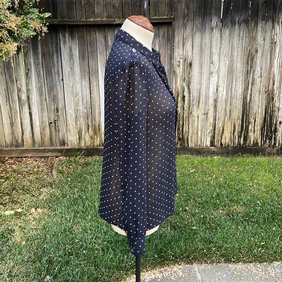 Halogen Sheer Long Sleeve Black & White Polka Dot Blouse Women's Size Small - Picture 4 of 12